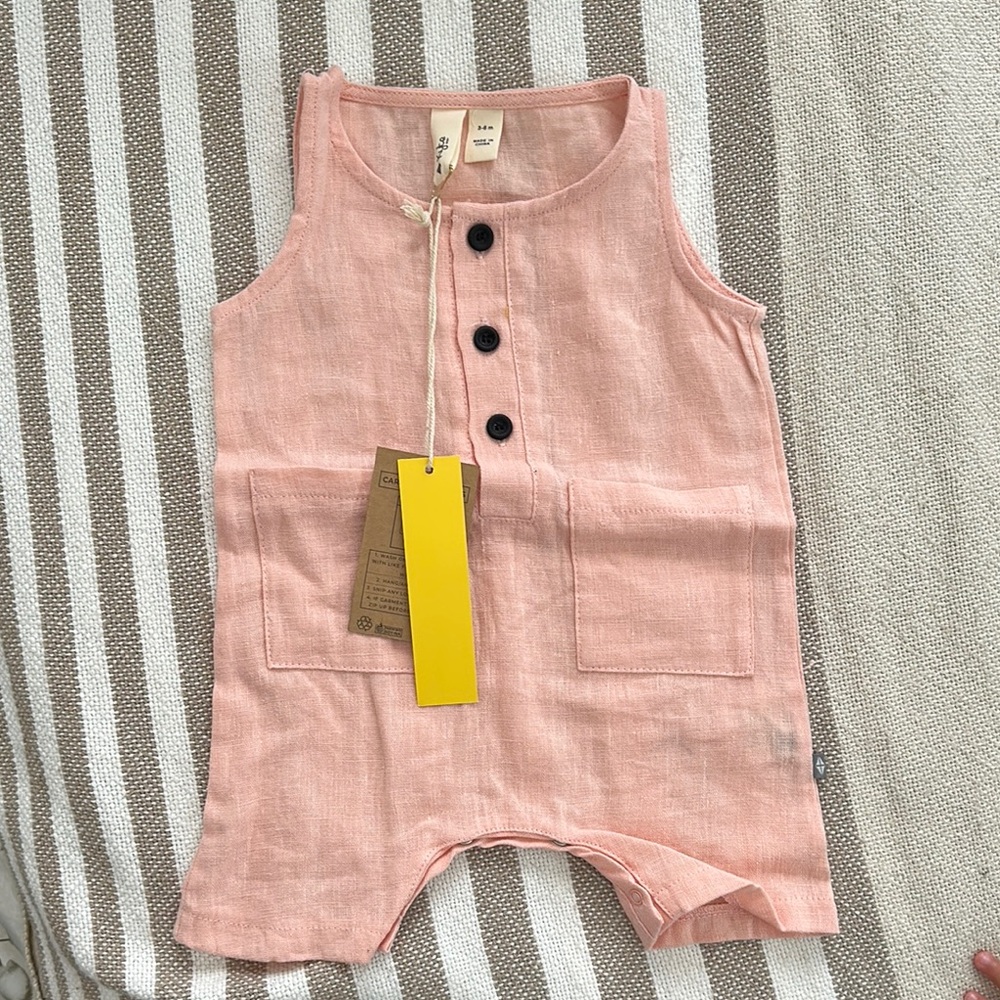 Kyte Pink Sleeveless Baby Romper with Buttons